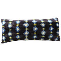 Blue and Black Silk Velvet Ikat Bolster Decorative Pillow