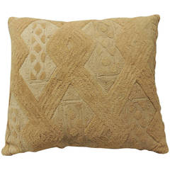 Natural Tone-on-Tone Raffia Velvet African Pillow
