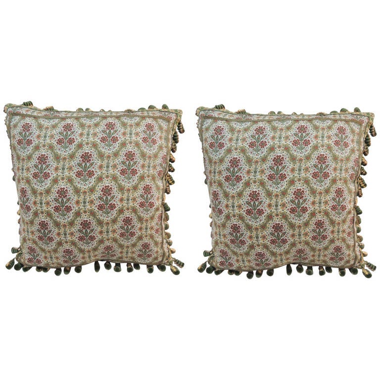 Pair of English Floral Pillows at 1stdibs