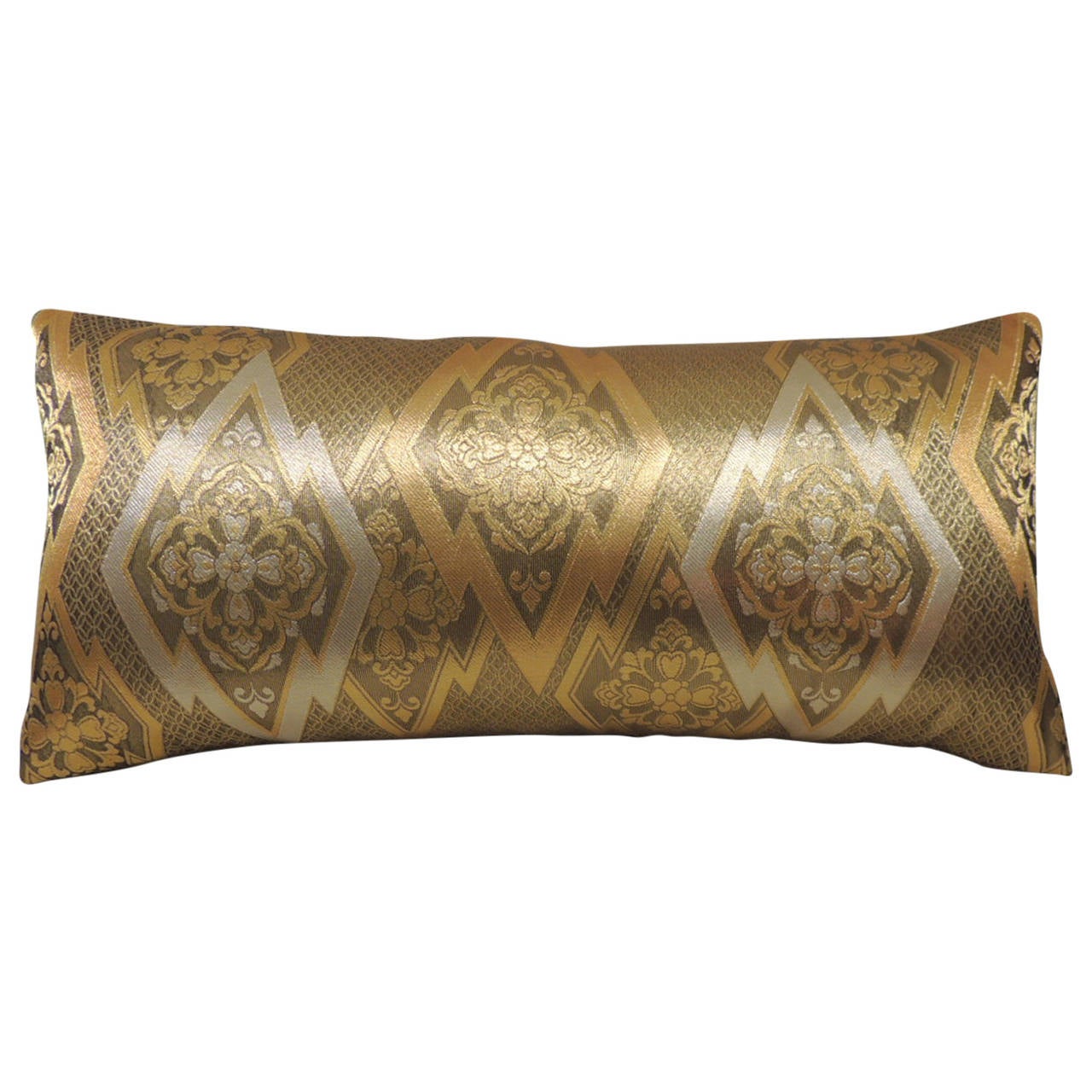 Vintage Asian Obi in Gold and Silver Bolster Pillow at 1stdibs