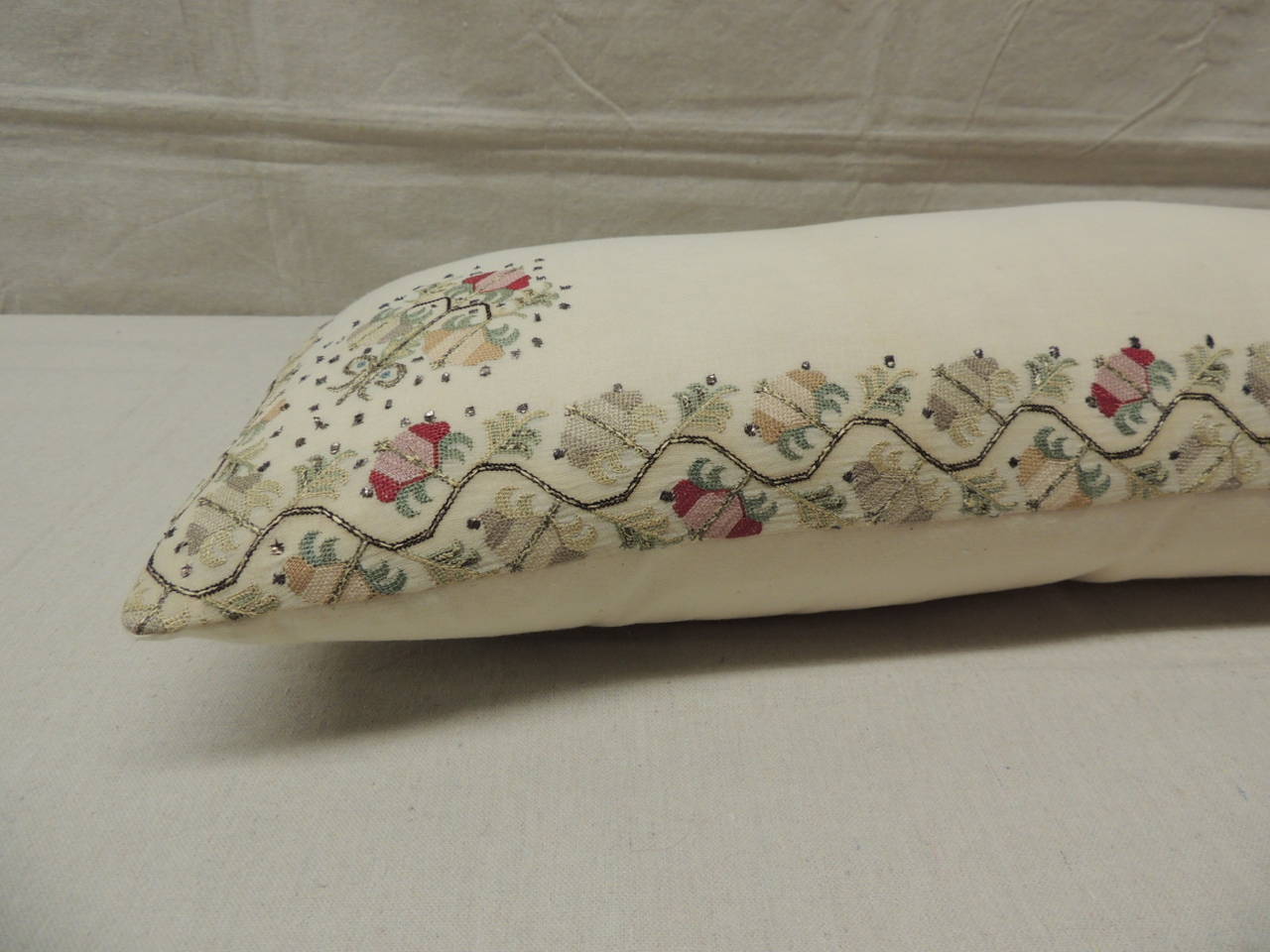 Bohemian 19th Century Embroidery Turkish Bolster Decorative Textured Finish Pillow