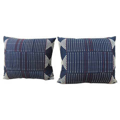 Pair of Indigo African Embroidery Pillows
