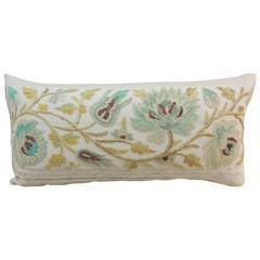 Antique Textile Crewel Work Bolster Pillow