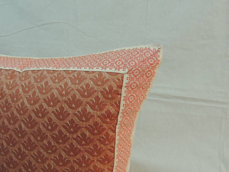 Italian Vintage Fortuny Pillow with Ribbon Trim.