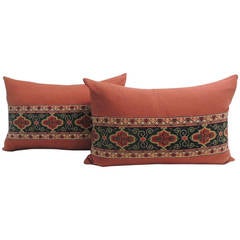 Pair of Arts & Craft Embroidery Lumbar Decorative Pillows