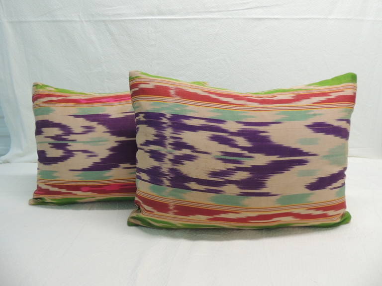 Pair of Silk Ikat Purple Lumbar Decorative Pillows For Sale at 1stdibs