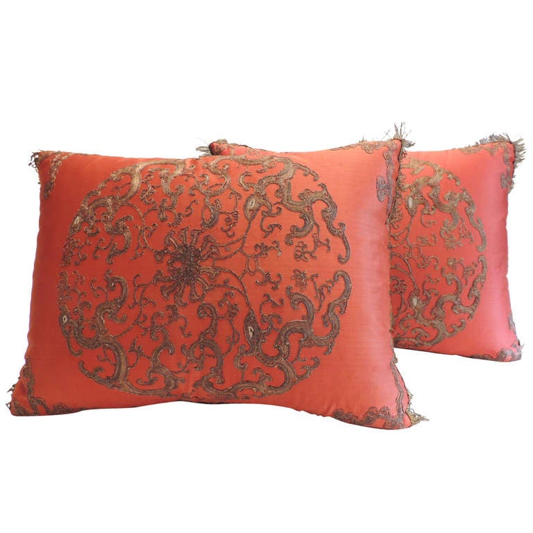 Pair of Chinese Embroidery Pillows at 1stdibs