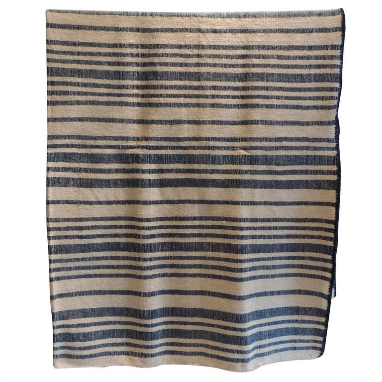 French Provincial Blue and Natural Stripe Blanket. at 1stdibs
