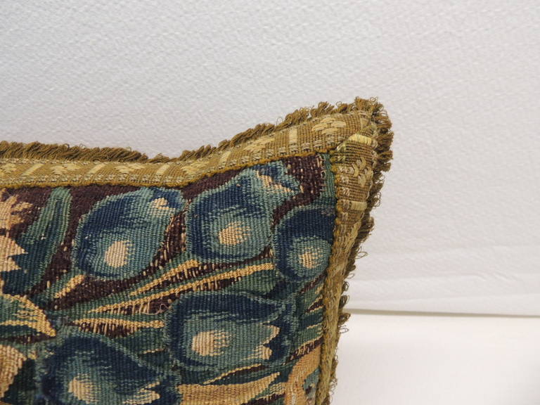 19th Century Antique Verdure Tapestry Bolster Pillow.