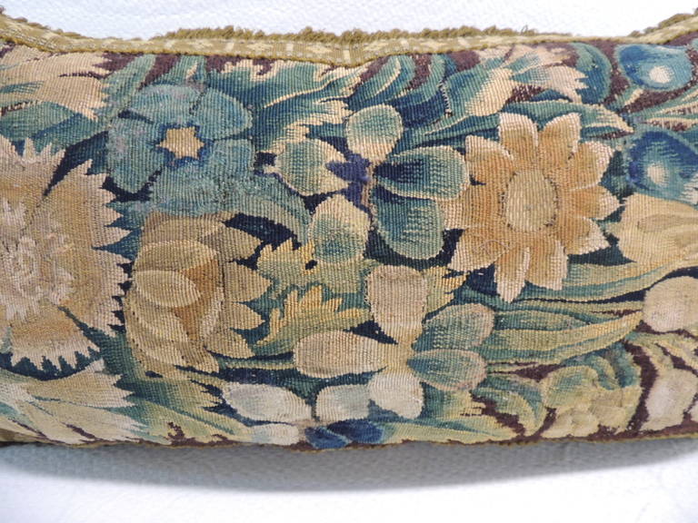 Antique Verdure Tapestry Bolster Pillow. In Excellent Condition In Oakland Park, FL