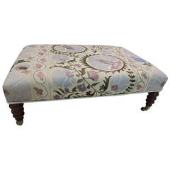Suzani Upholster Ottoman with Casters.