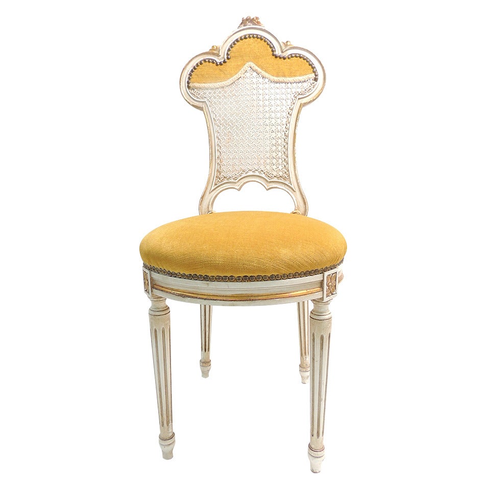 Yellow Wood Carved Italian Chair with Gold Leaf Details