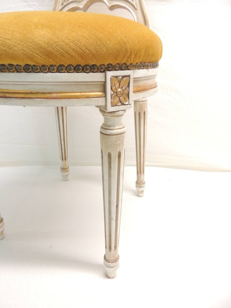 Monacan Yellow Wood Carved Italian Chair with Gold Leaf Details