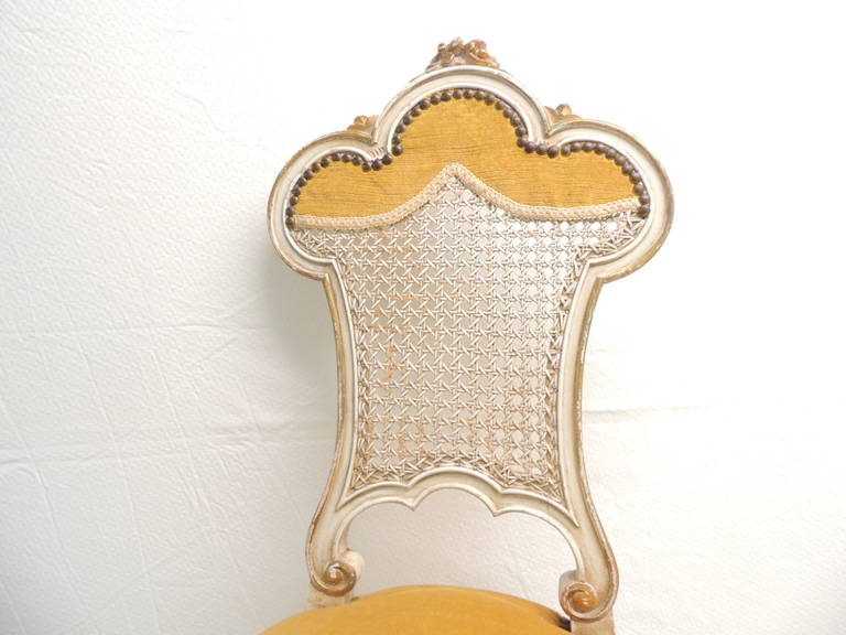 Baroque Revival Yellow Wood Carved Italian Chair with Gold Leaf Details