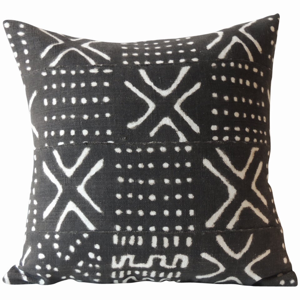 Graphic Black and White African Mud Cloth Pillow at 1stdibs