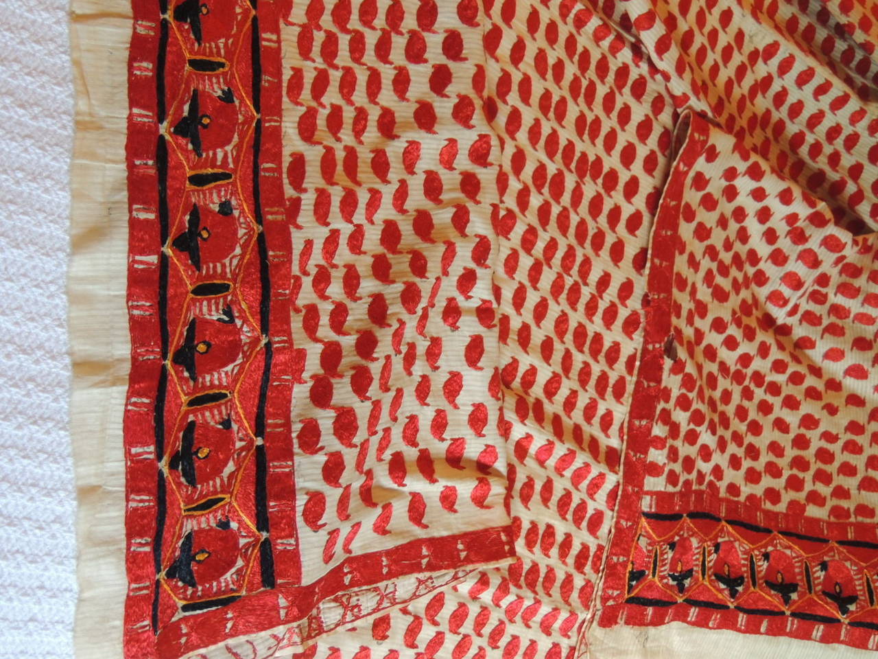 Indian Silk Embroidery Shawl. at 1stdibs