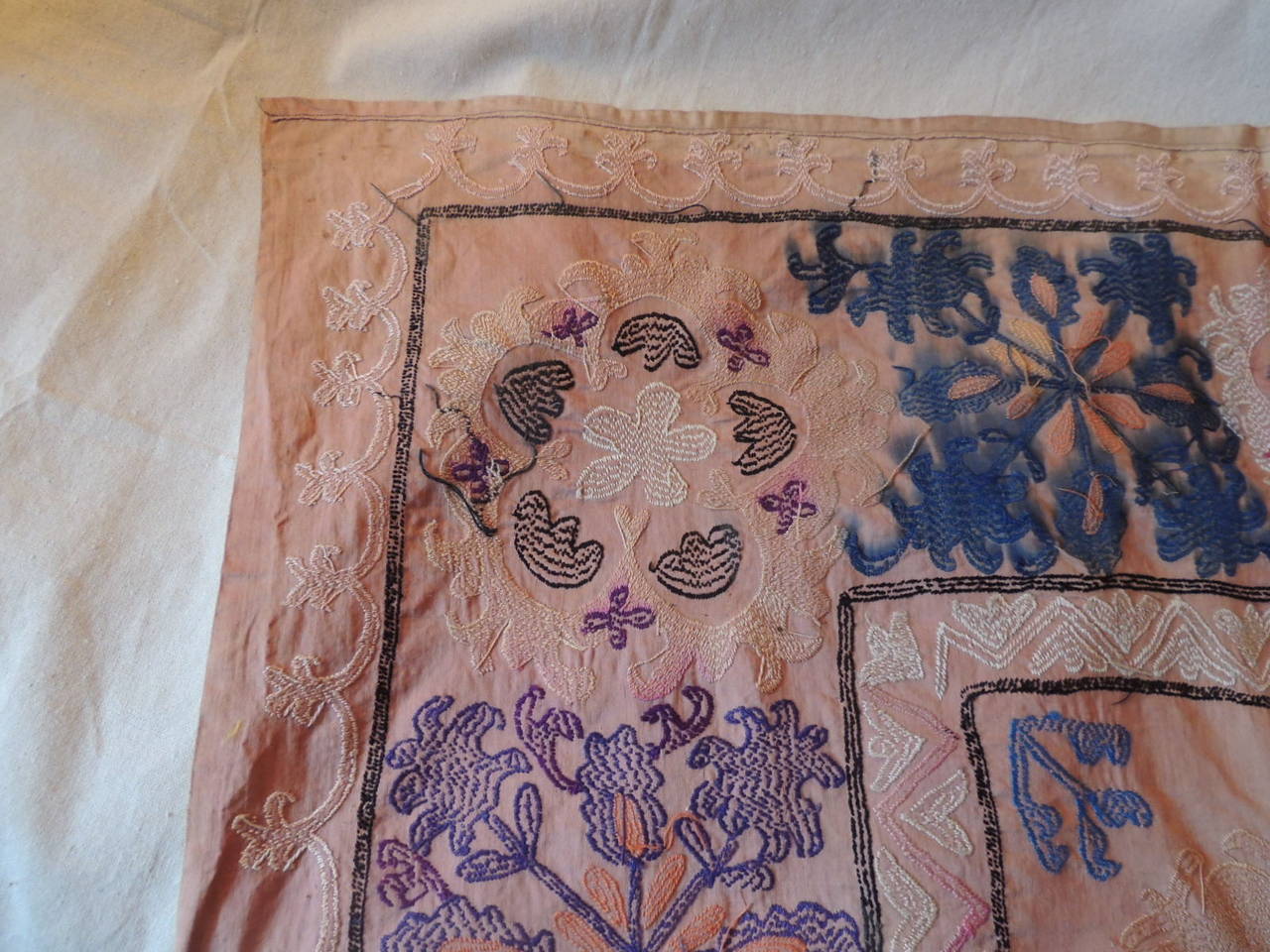 Large Vintage Pink Suzani at 1stdibs