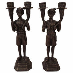 Pair of Bronze Blackmoors Candleholders 1