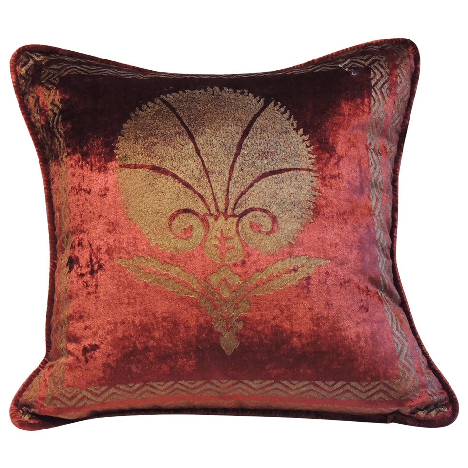 Fortuny Vintage Silk Velvet Pillow. For Sale