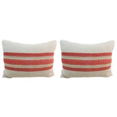 Pair of French Provincial Red Embroidery Pillows. Pair of French Provincial Red Embroidery Pillows.