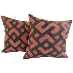 Pair of African Raffia Applique Pillows