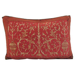 Red Linen Embroidery Lumbar Pillow