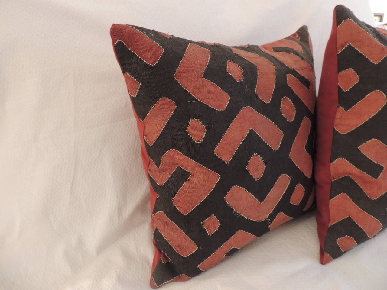 Tribal Pair of African Raffia Applique Pillows