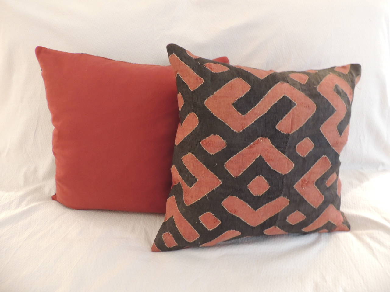 Hand-Crafted Pair of African Raffia Applique Pillows