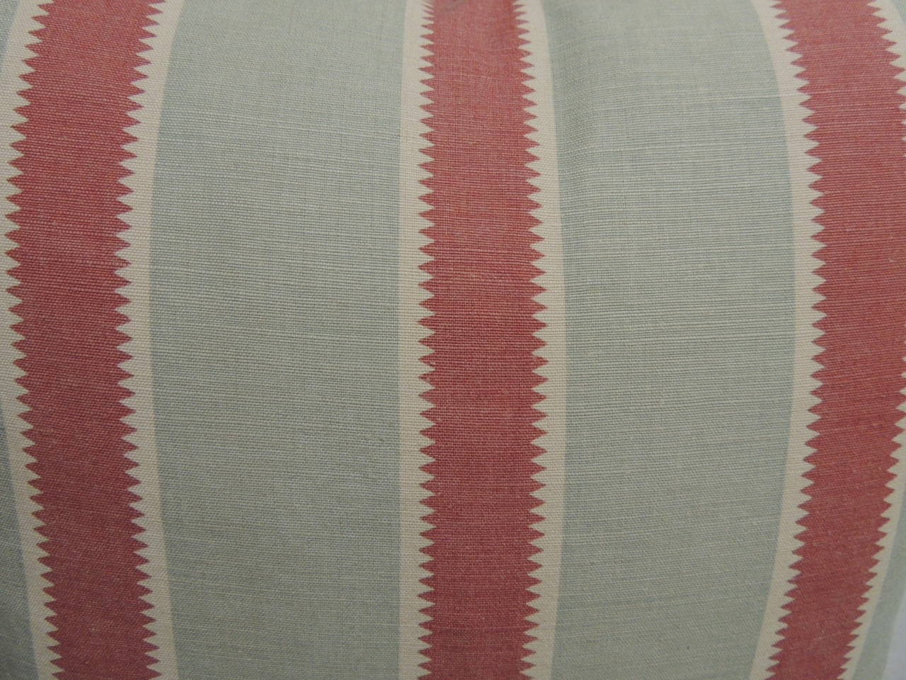 English Pair of Red and Green Bennison Stripe Fabric Pillows