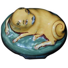 Antique Bilston Enamel Box of a Pug