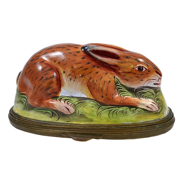 Antique Bilston Rabbit Bonbonniere