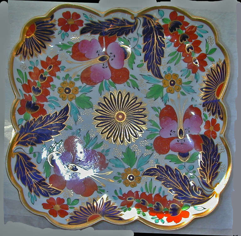 British Antique Worcester Porcelain Clematis Pattern Square Dish