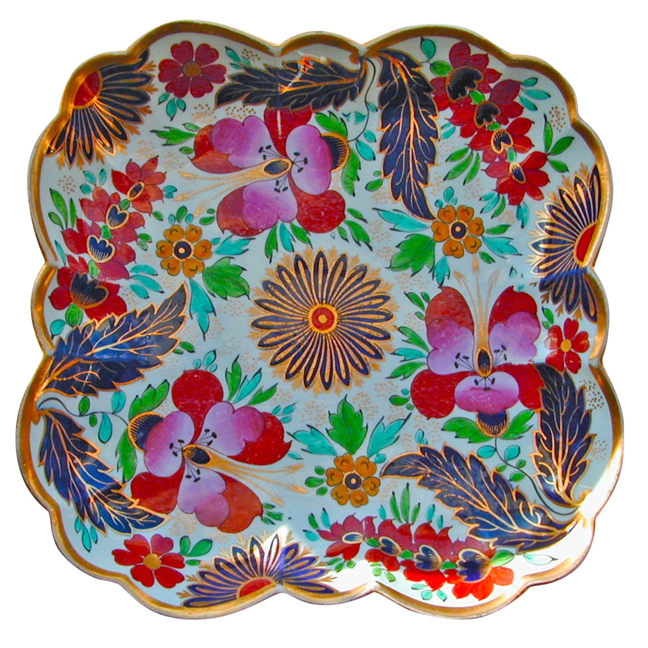 Antique Worcester Porcelain Clematis Pattern Square Dish