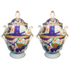 Rare Pair of Coalport Porcelain Fruit Coolers in Imari Colors