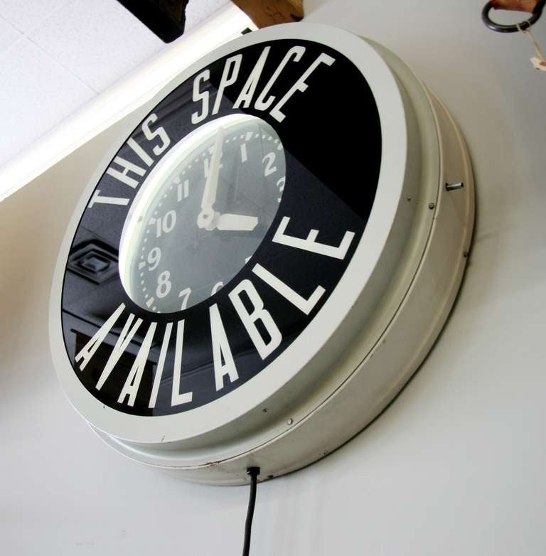 American 'This Space Available' Neon Salesman Clock For Sale