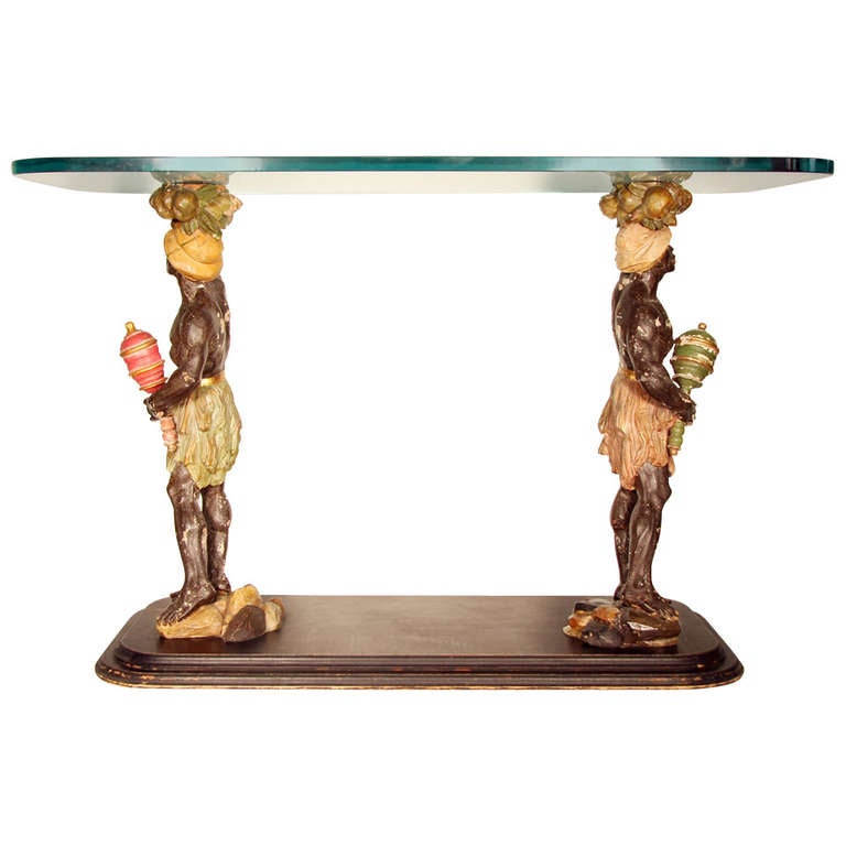 Glass Top Table with Carved Blackamoor Figures For Sale