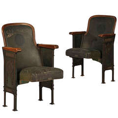 Antique Cast Iron and Upholstered Theater Chairs