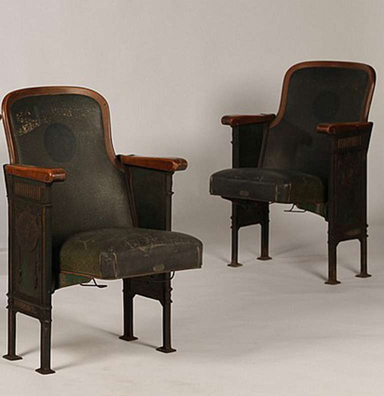 Cast Iron and Upholstered Theater Chairs