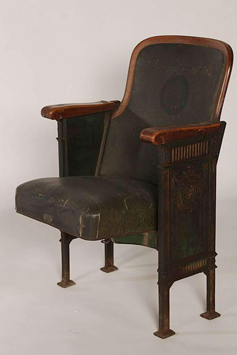 American Cast Iron and Upholstered Theater Chairs For Sale