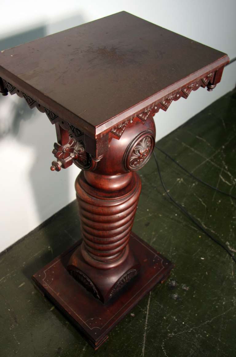 American Craftsman Highly Carved Rosewood Pedestal For Sale