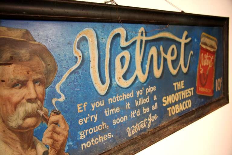 All metal self framed advertisement sign. Velvet Joe depiction and verse 
