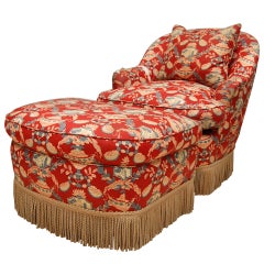 Victorian style chintz upholstered chair & ottoman .  Estate of Dominick Dunne