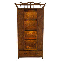 Bamboo and Seagrass 19th Century Victorian Armoire with Open Shelves 2
