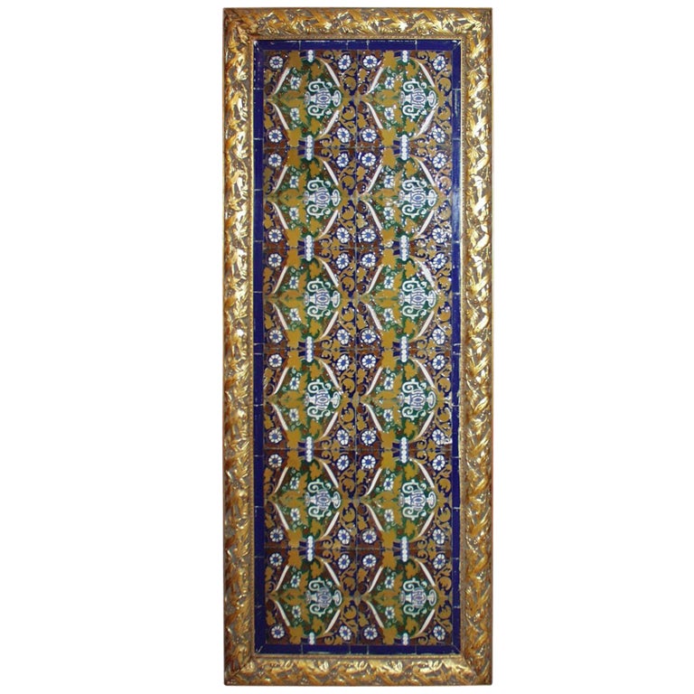 A Framed Panel Of 24 19th C. Ceramic Tiles. For Sale