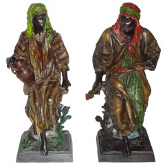 Antique A Pair Of French Arabesque Patinated Figures Of An Emir And Wife