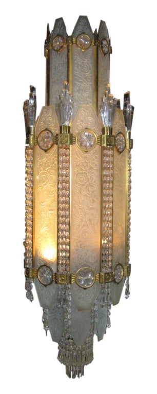 A Unique Set of 4 French Art Deco Glass & Bronze Ballroom Lights In Excellent Condition For Sale In New York, NY