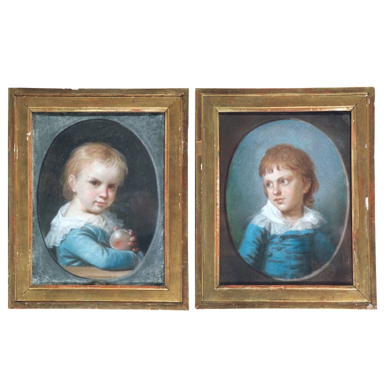 A Pair of 18th c. Pastels of Young Children For Sale