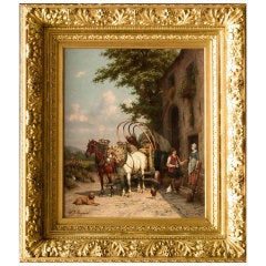 Peinture à l'huile sur toile d'une scène de ferme pastorale par Gerard Portieljhe