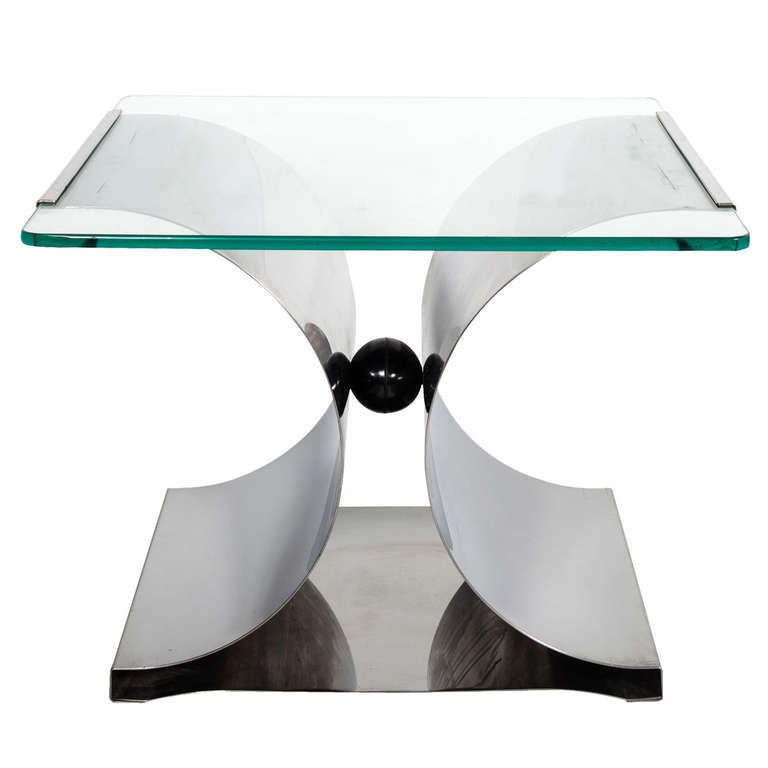 1970s XBase Bent Stainless Steel Side Table by François For