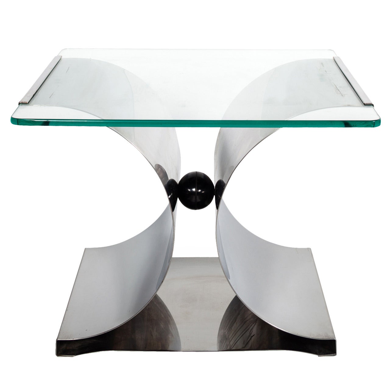 1970s X-Base Bent Stainless Steel Side Table by François Monnet